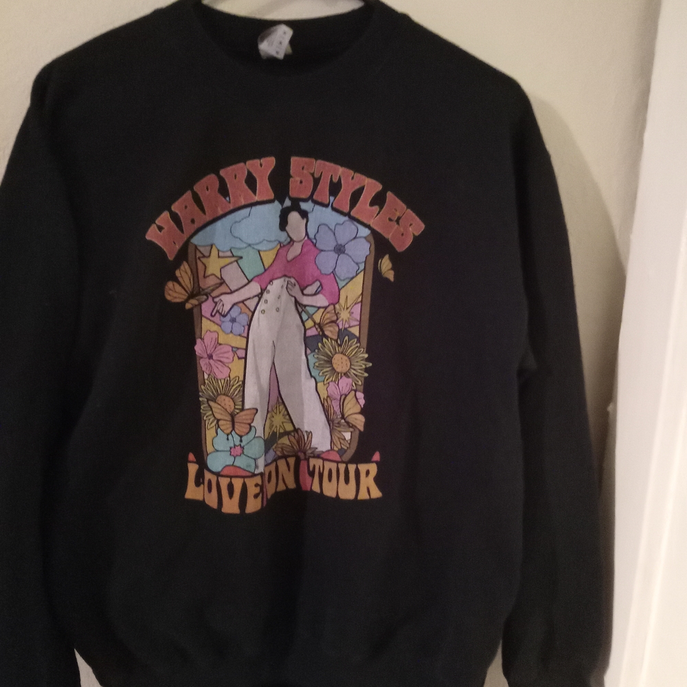 Black Crewneck Sweater with Retro Graphic Design